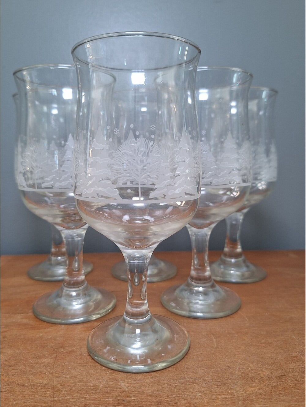 vintage Libbey Winter Wonderland frosted etched stemware gold rim Set Of 6